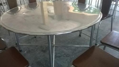 Bàn ăn tròn inox chân chữ thập B4a