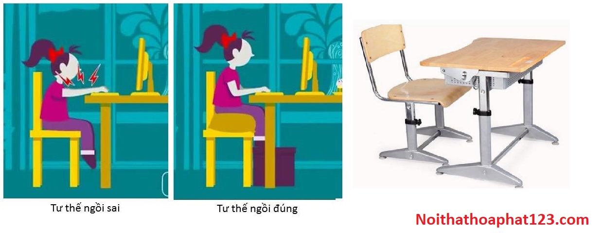 Tư thế ngồi bàn học an toàn phòng ngừa cận thị đau cột sống