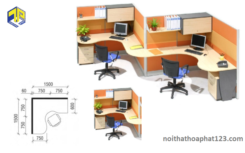 bàn làm việc liền vách ngăn gỗ