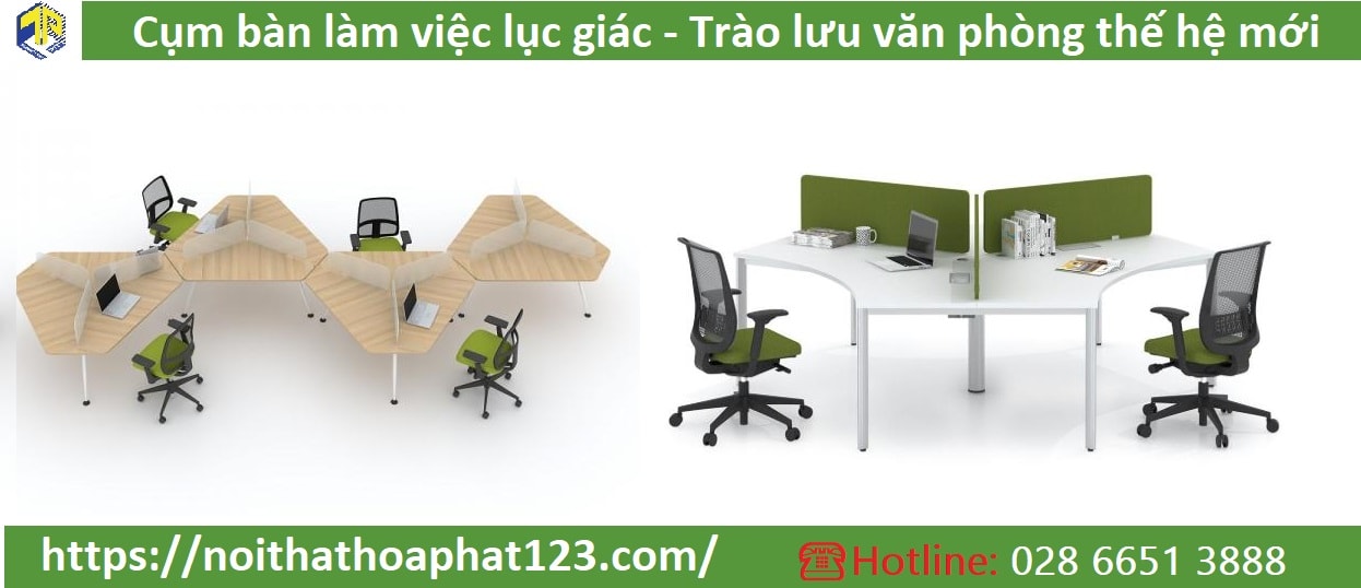 cụm bàn làm việc lục giác - trào lưu văn phòng thế hệ mới